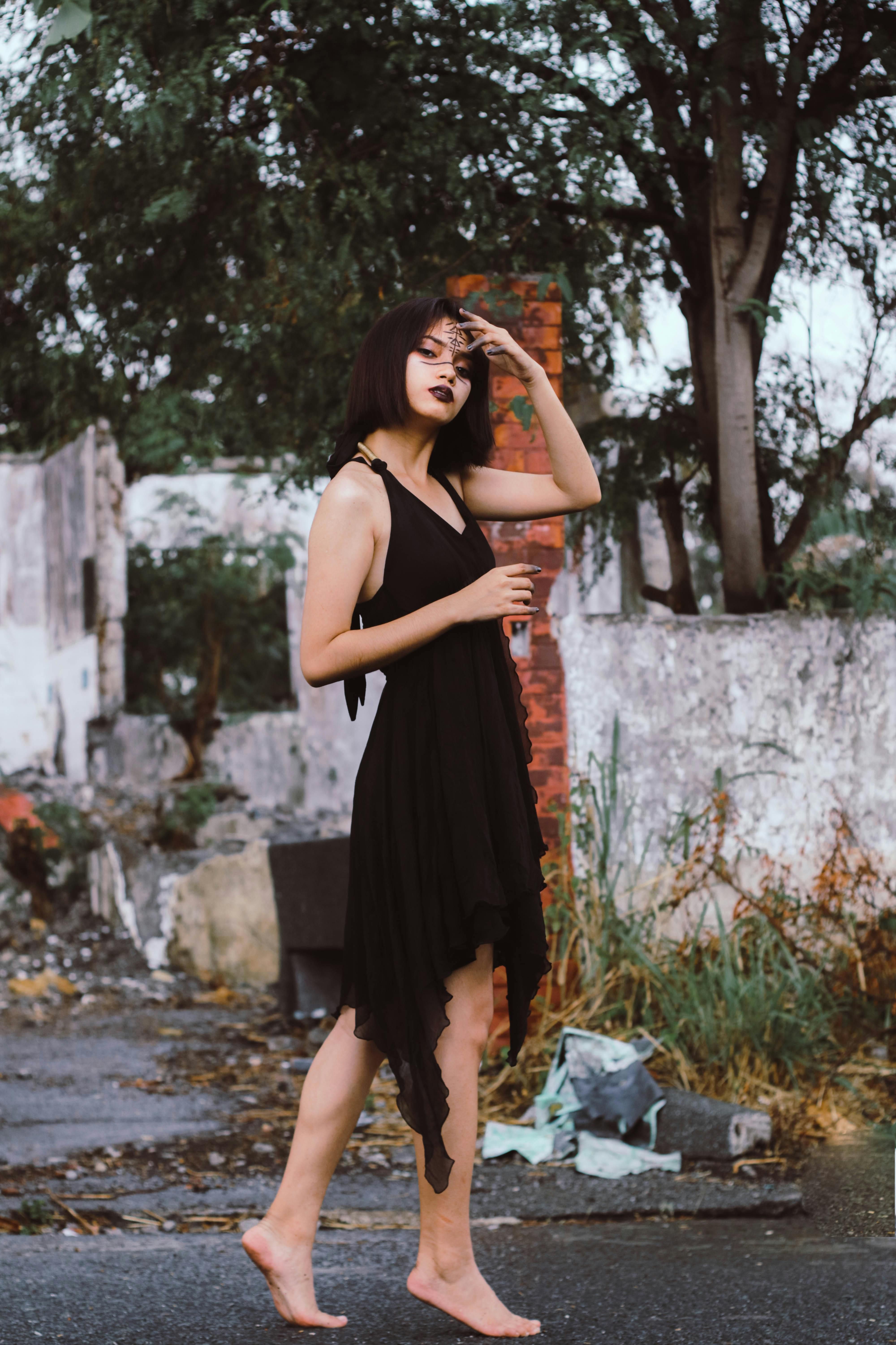 Lady on effortlessly elegant black dress